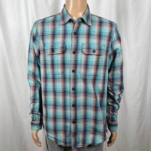 Eddie Bauer Men's Large Blue Plaid Classic Fit Twill Flannel Button-Up Shirt
